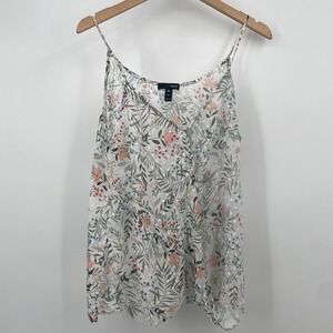 AQUA by Bloomingdales‎ Floral Camisole Tank Top White Peach Greenery Large
